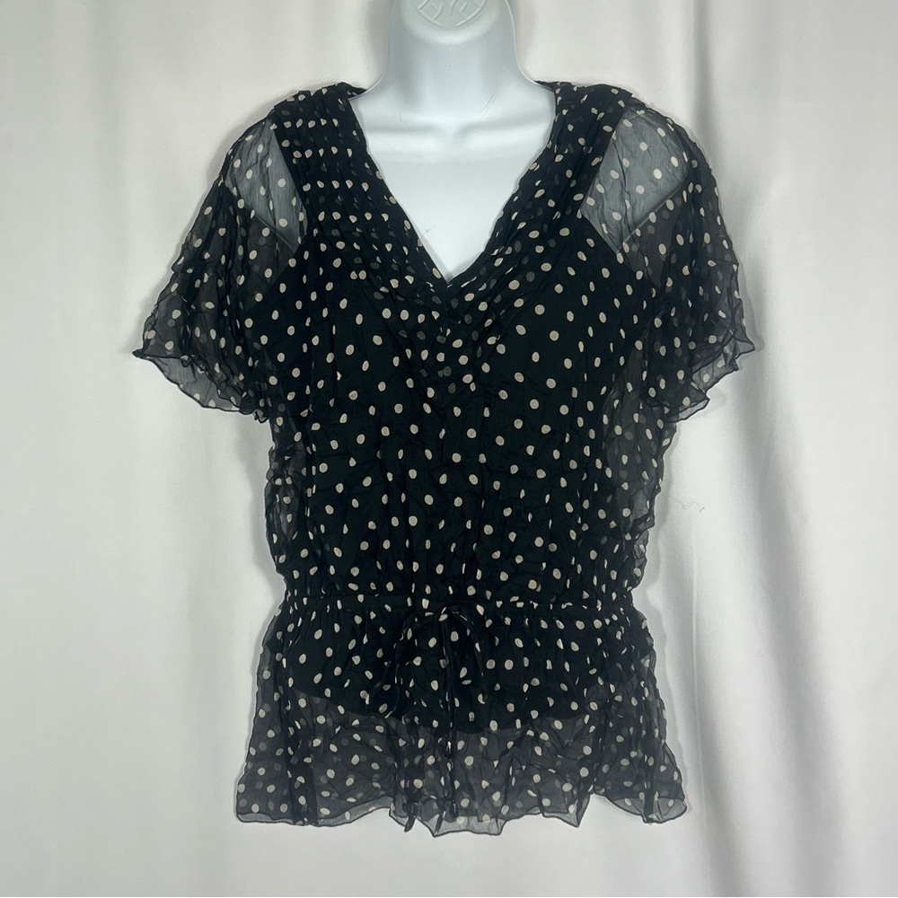 Spencer Jeremy sheer Silk Black Polka Dot over adjustable spaghetti strap cami S